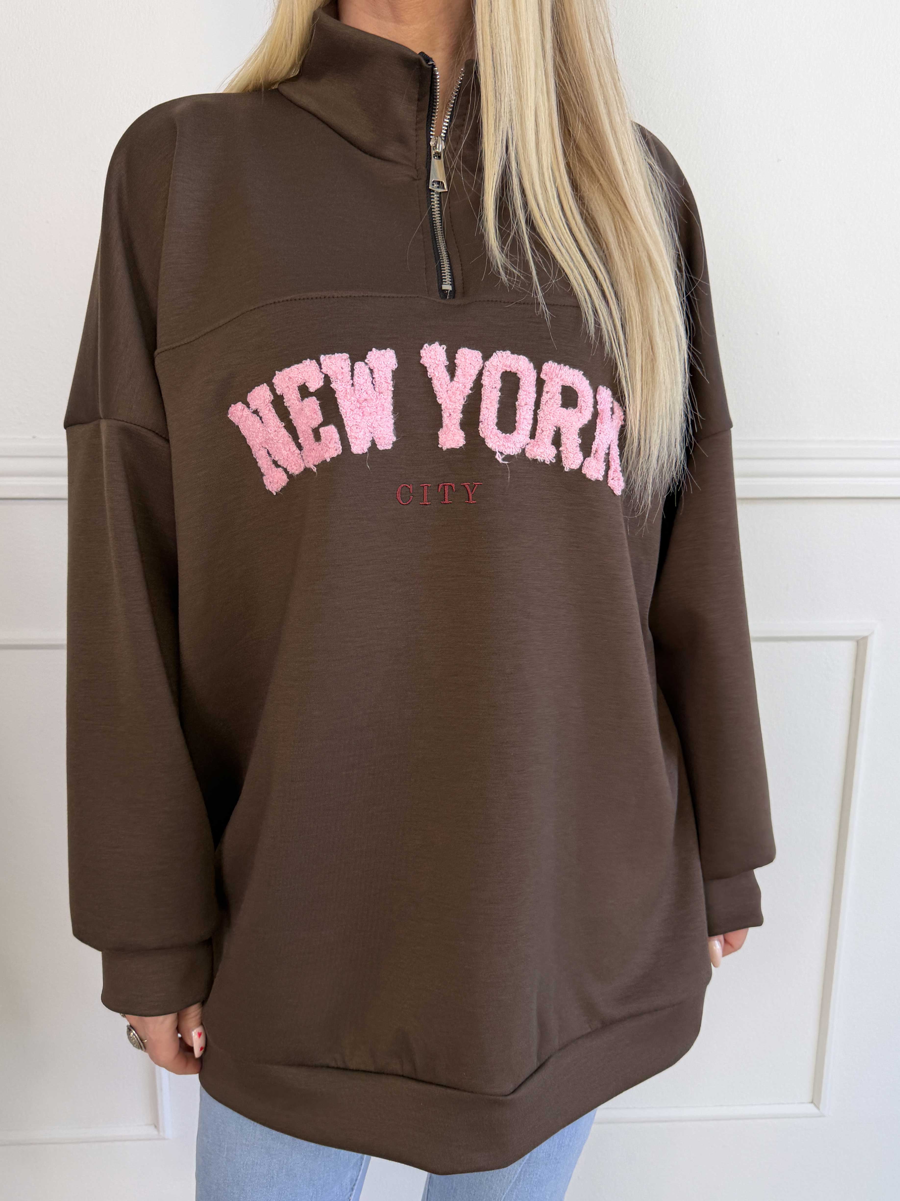 Tracy - Sweatshirt med lynlås og NEW YORK detalje